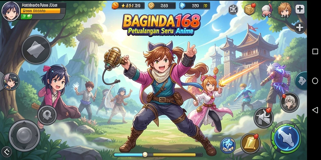 Tampilan gameplay <strong>BAGINDA168</strong> yang epik dan penuh warna anime.