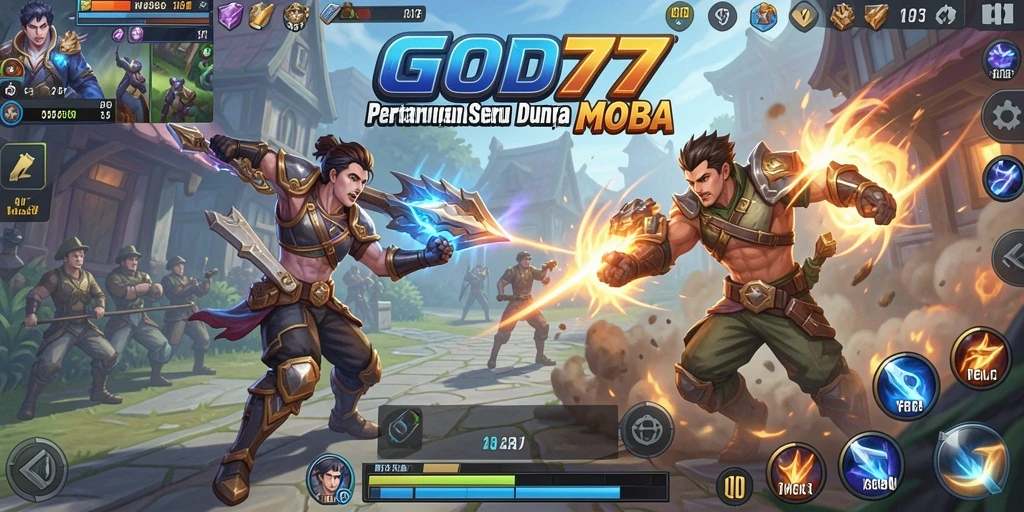 Screenshot gameplay GOD77 menunjukkan aksi seru dalam pertandingan MOBA.