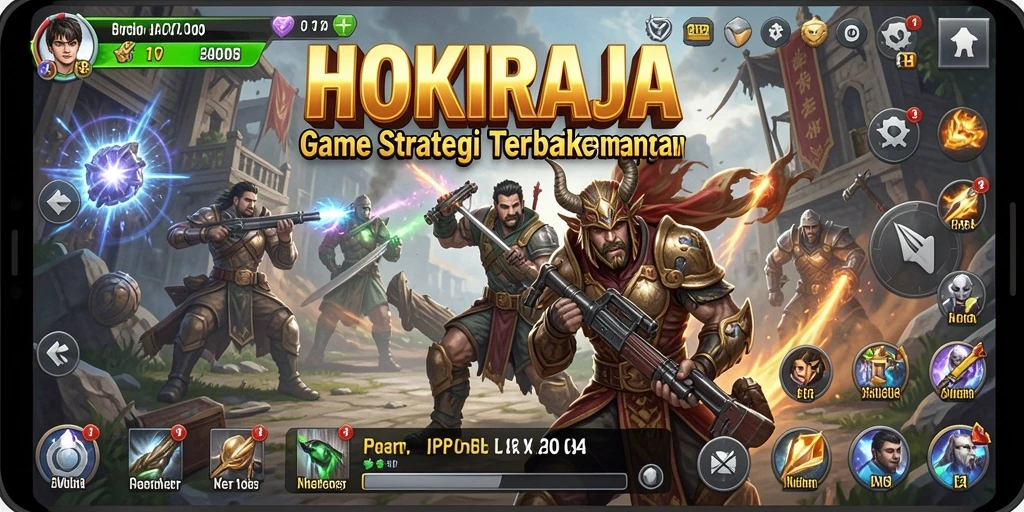Screenshot gameplay HOKIRAJA menampilkan aksi pertempuran strategis yang mendebarkan.