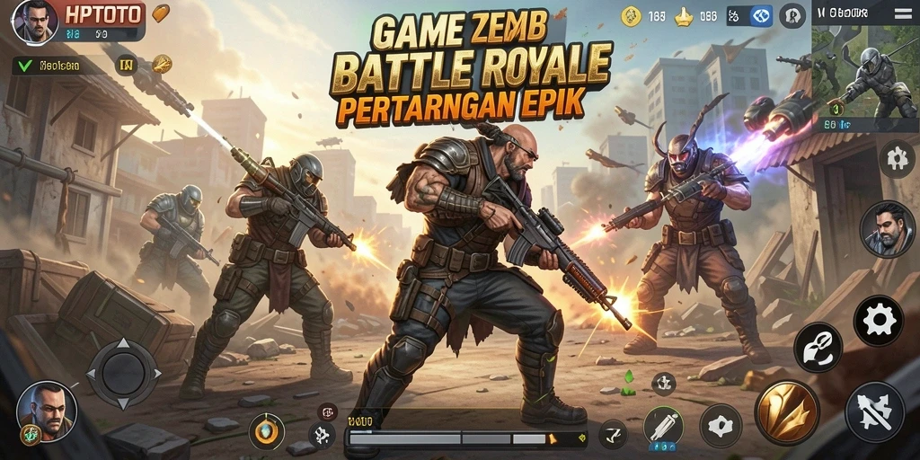 Gameplay seru HPTOTO dengan aksi pertempuran Battle Royale.