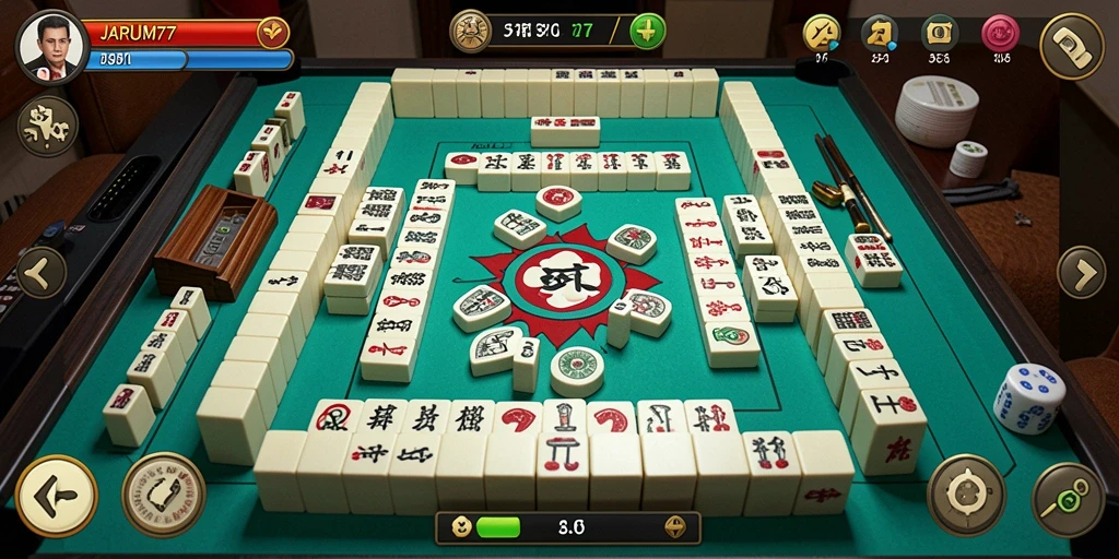 Screenshot game JARUM77 menunjukkan gameplay seru Mahjong.