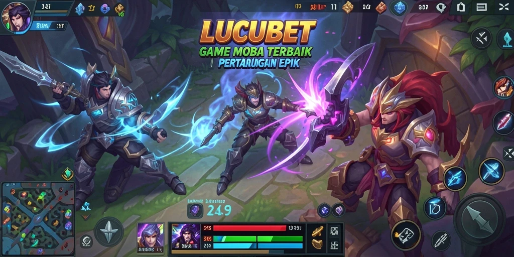 Screenshot LUCUBET menampilkan pertempuran heroik di arena MOBA.