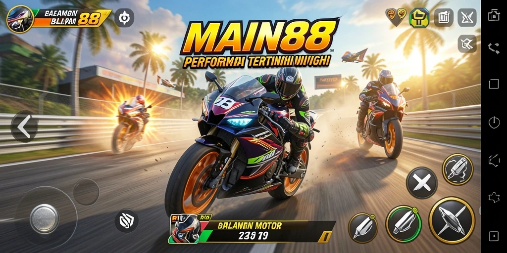 Gameplay balapan motor yang mendebarkan dan menantang.