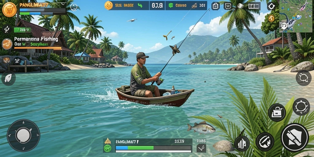 Tampilan menarik dari gameplay <strong>PANGLIMA77</strong> dengan suasana memancing yang realistis.