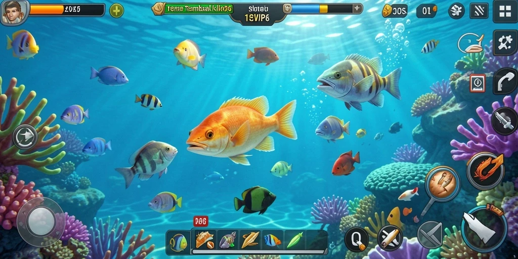 Screenshot utama RPVIP6 menampilkan gameplay menembak ikan yang seru.