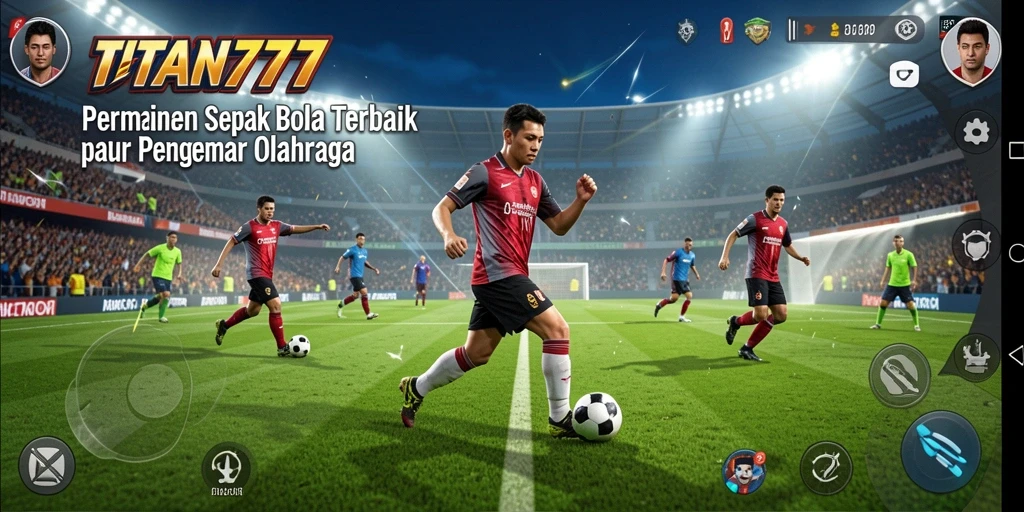Screenshot gameplay TITAN777 dengan aksi seru di lapangan sepak bola.