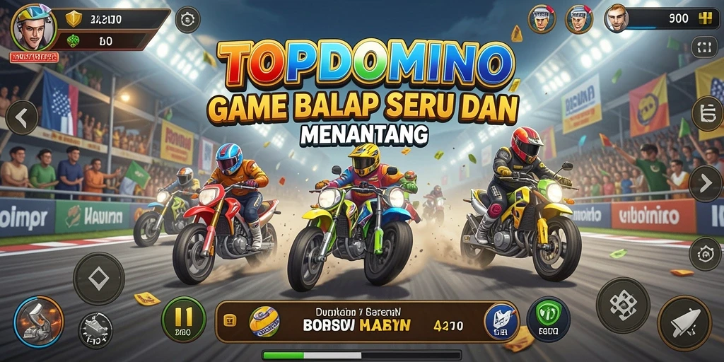 Tangkapan layar gameplay <strong>TOPDOMINO</strong> menunjukkan balapan yang seru dan grafis menawan.